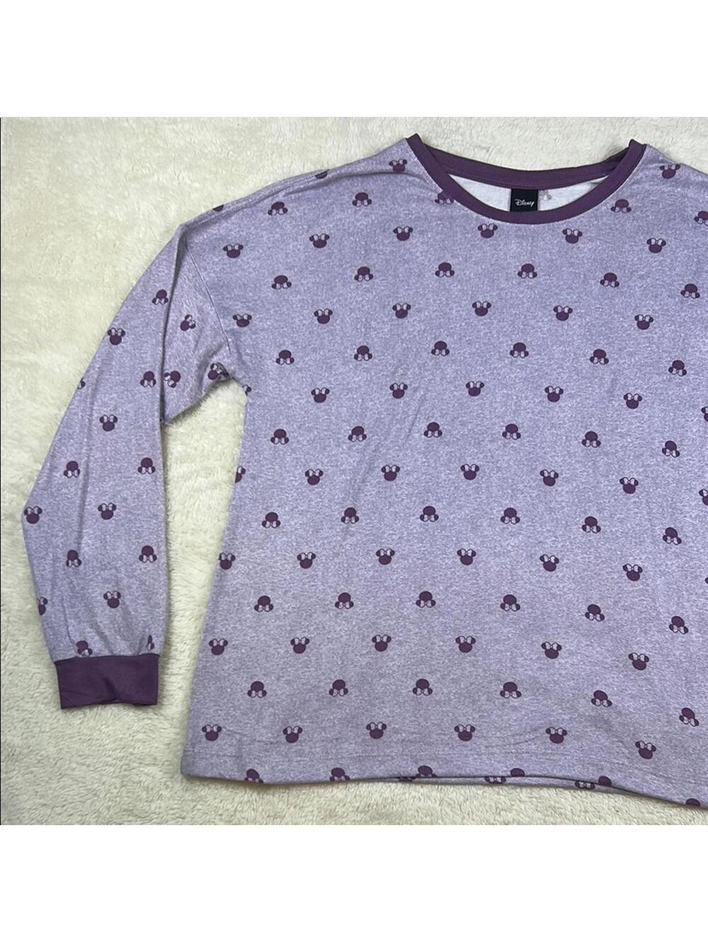 Disney Women’s Purple Mickey Mouse Print Long Sleeve Pajama Sleep Top Sz Med - Picture 6 of 12